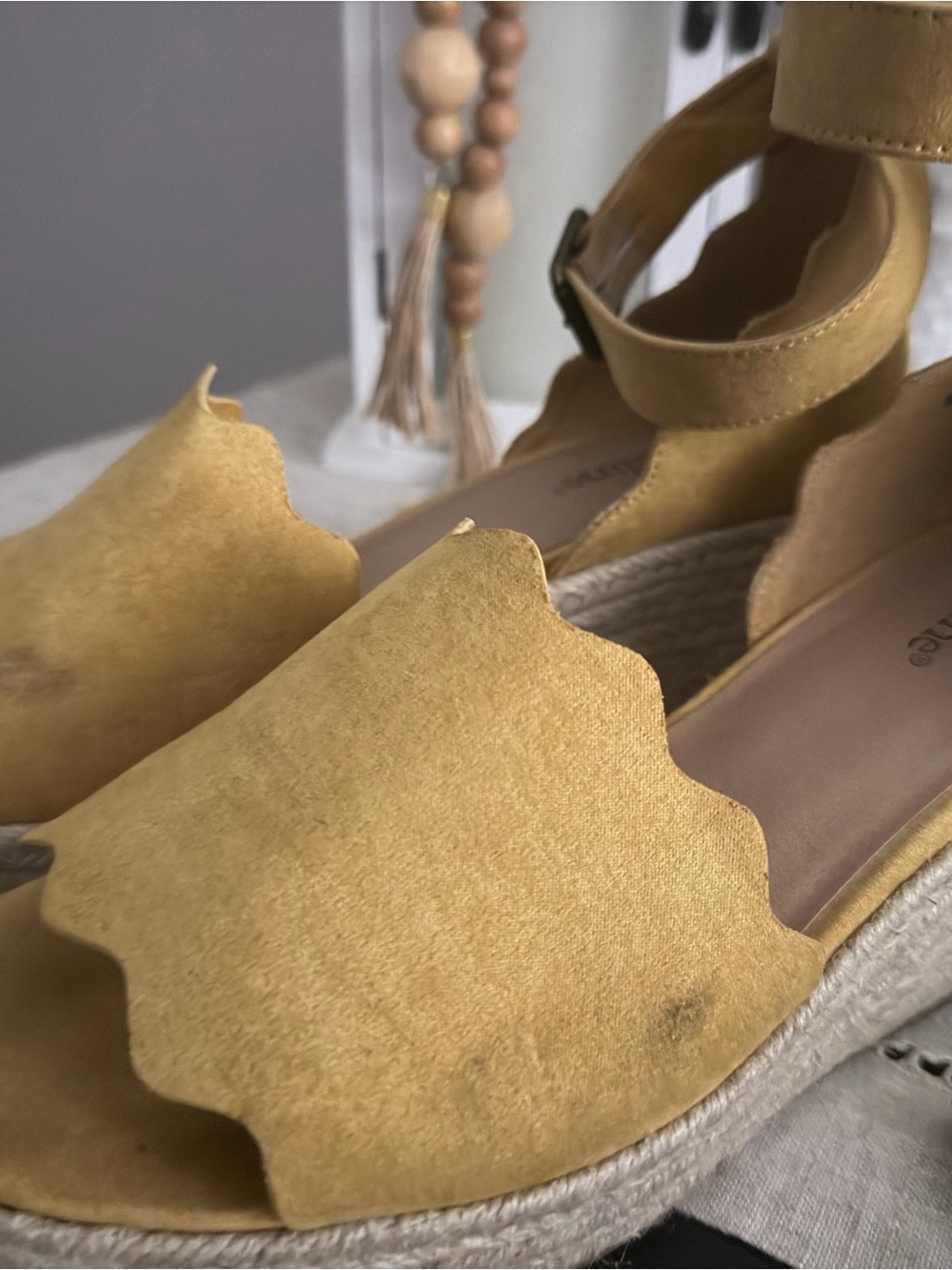 Madeline Mustard Yellow Scalloped Espadrille Sandals